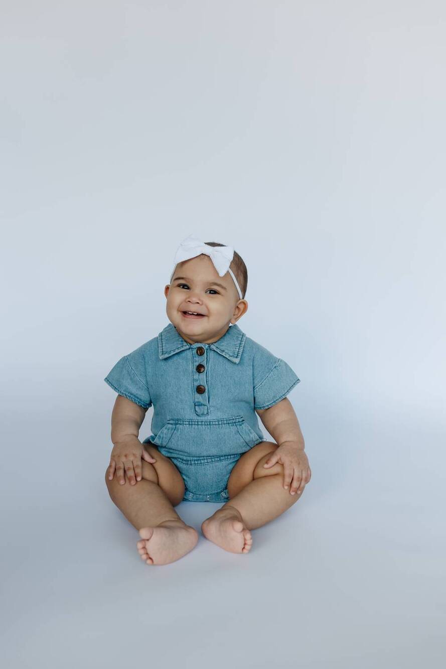 NEW BLEU & CO. baby bubble romper in scout denim - Picture 2 of 5